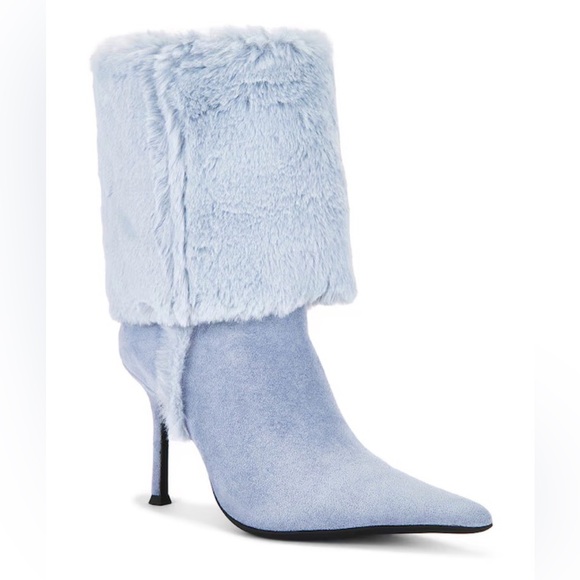 Jeffrey Campbell FENNEC-F Faux Fur Heel Boots Baby Blue $290 NEW